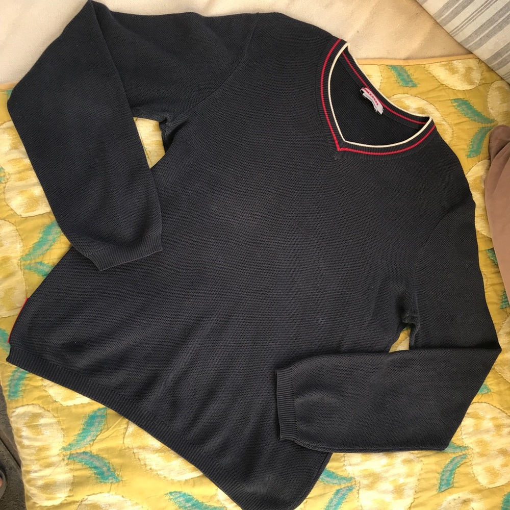 Vintage mens Navy Prada sweater. V neck with trim. Size M-L